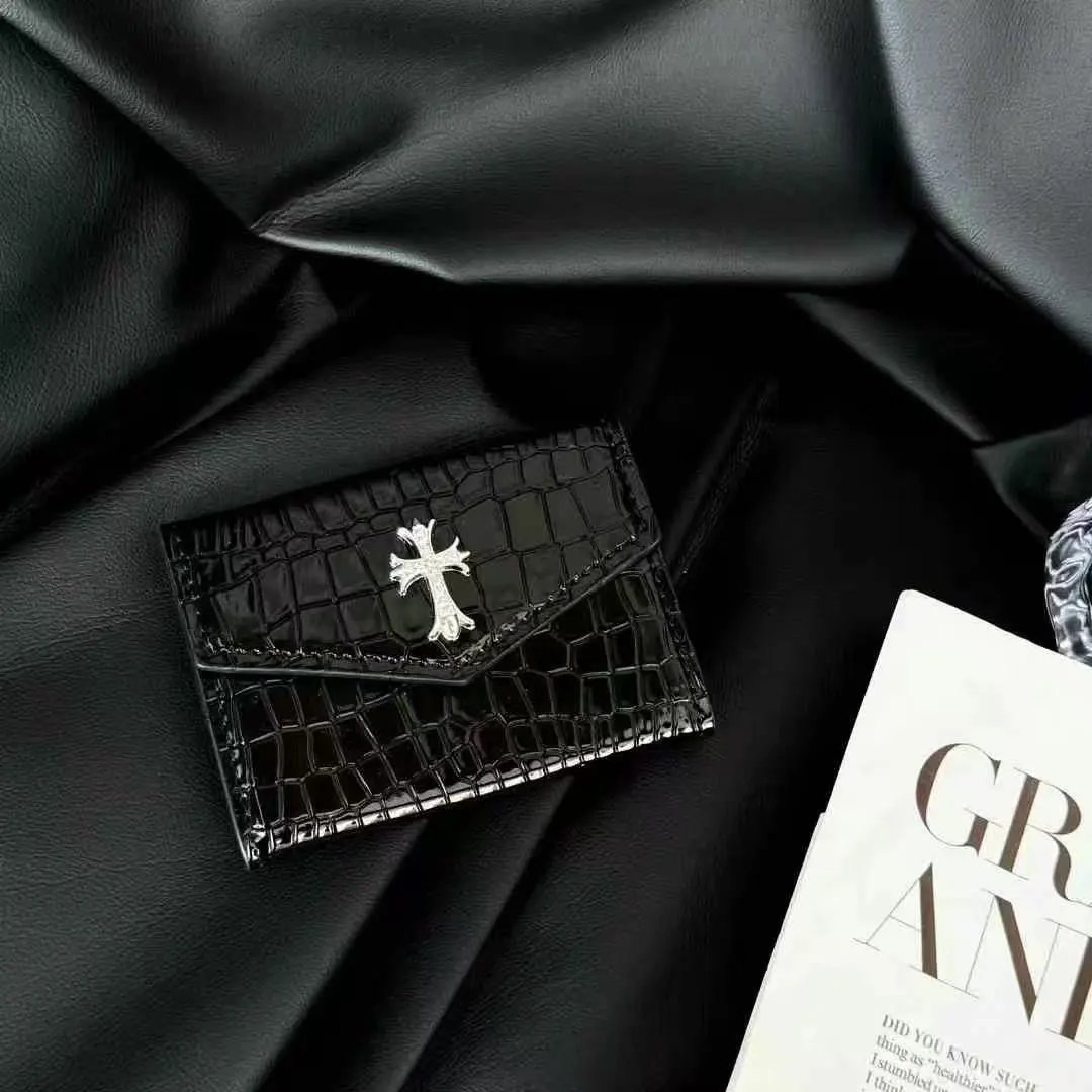 Unbranded Wallets & Card Holders Crocodile-Embossed Holder with Rhinestone Ring Emblem — Organ black crocodile-pattern rhinestone cross