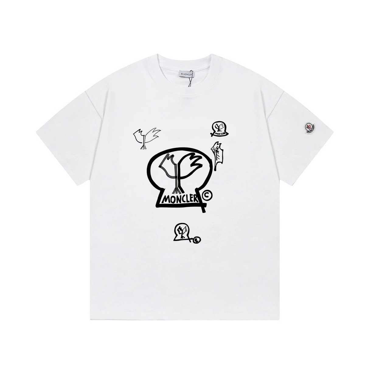 Moncler T-Shirts Short-Sleeve Graphic Print — M 2037 white