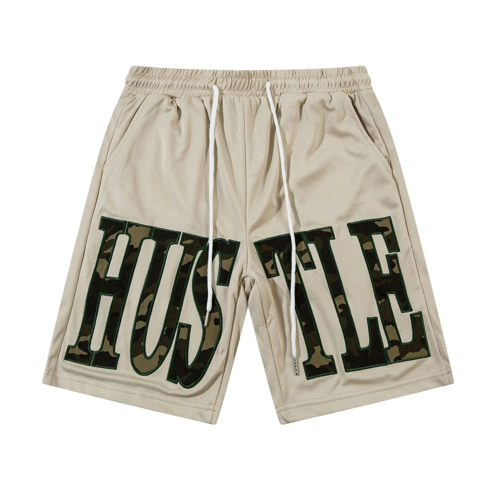 Unbranded Shorts Drawstring Mesh with Embroidered Graphic Lettering — 97 Apricot color