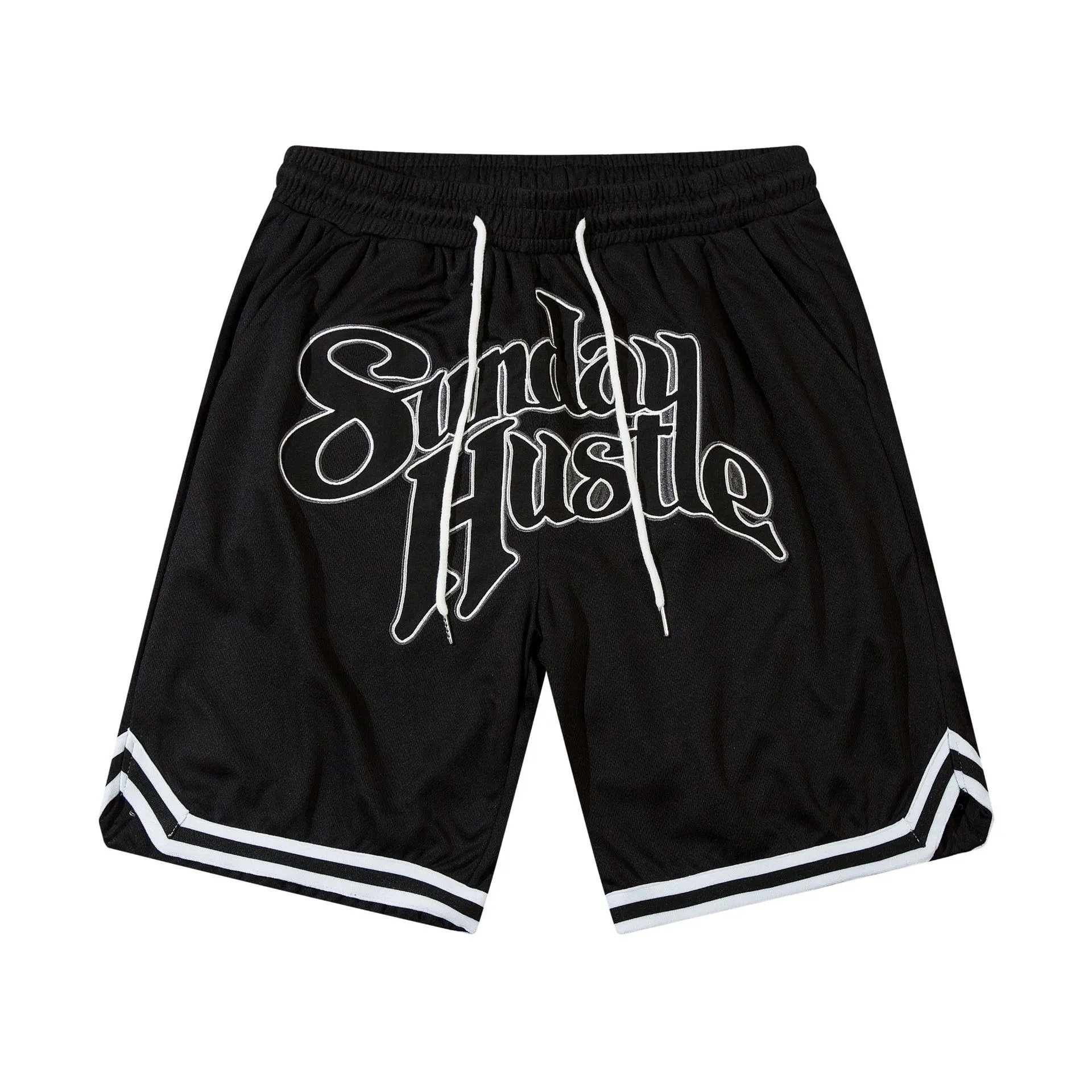 Unbranded Shorts Drawstring Mesh with Embroidered Graphic Lettering — 82 black