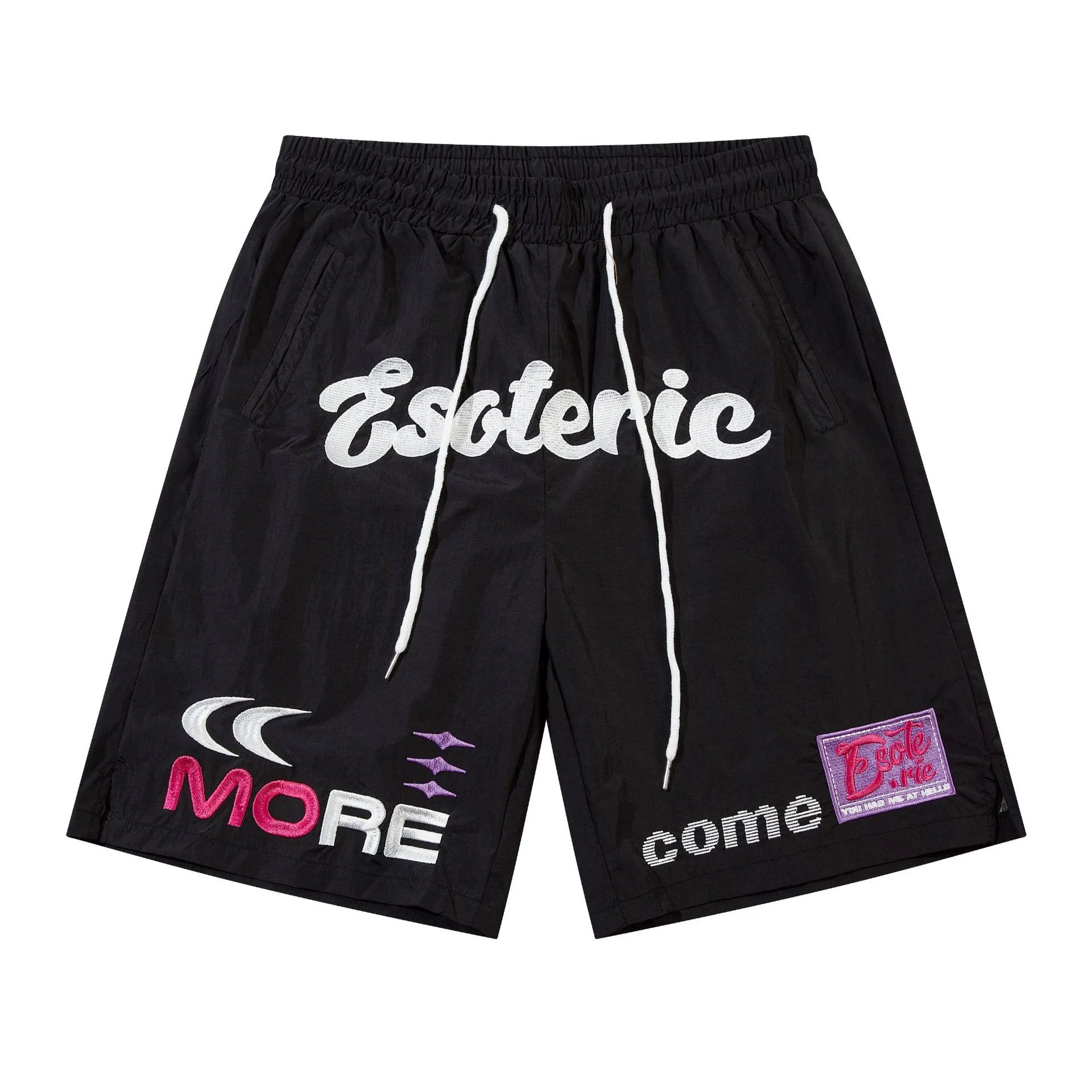 Unbranded Shorts Drawstring Mesh with Embroidered Graphic Lettering — 103 black