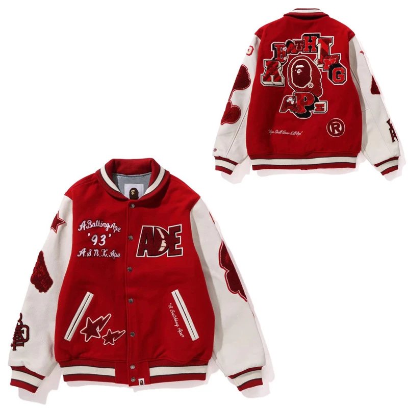 A Bathing Ape varsity Jacket Red and White Outerwear