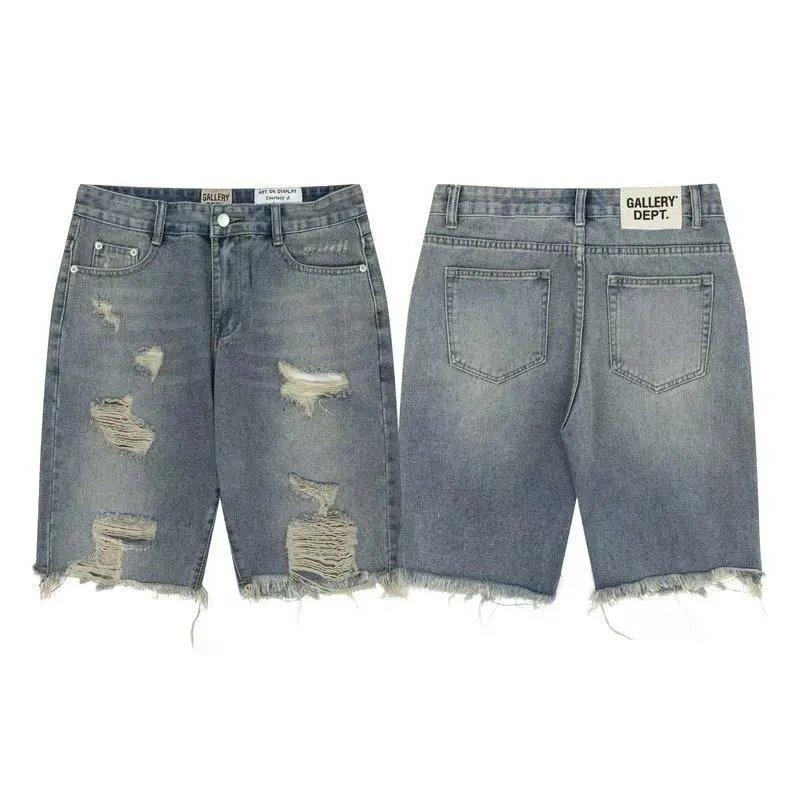 Gallery Dept. Shorts Distressed paint-splatter denim — G203 blue