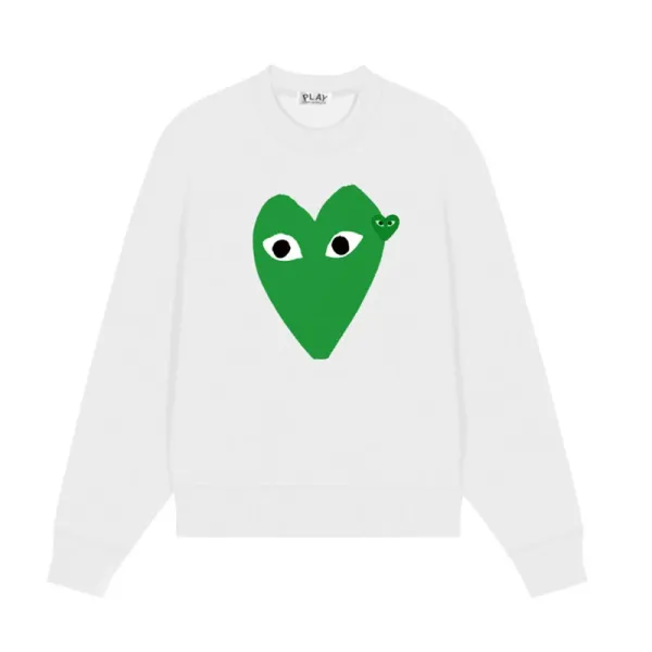 Comme des Garçons Play Green Heart Eyes White Sweater - 1