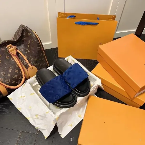 Louis Vuitton Monogram Canvas Speedy 30 Handbag and LV Archlight Slides Navy Blue - 1