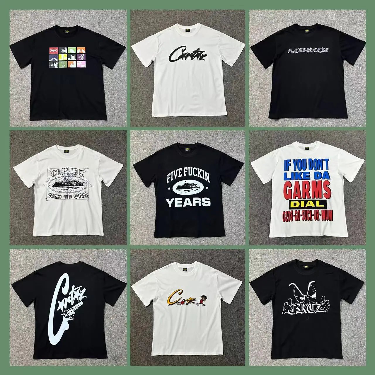 Various Graphic Print T-Shirts in Black and White