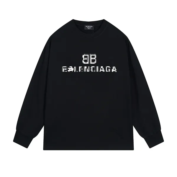 Balenciaga Pixelated BB Logo Black Long-Sleeve T-Shirt - 1
