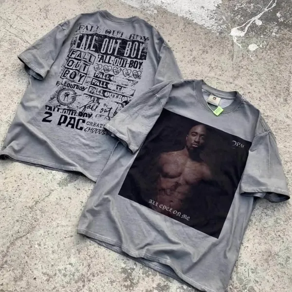 Fall Out Boy x 2Pac Graphic Print Oversized T-Shirt Gray - 1
