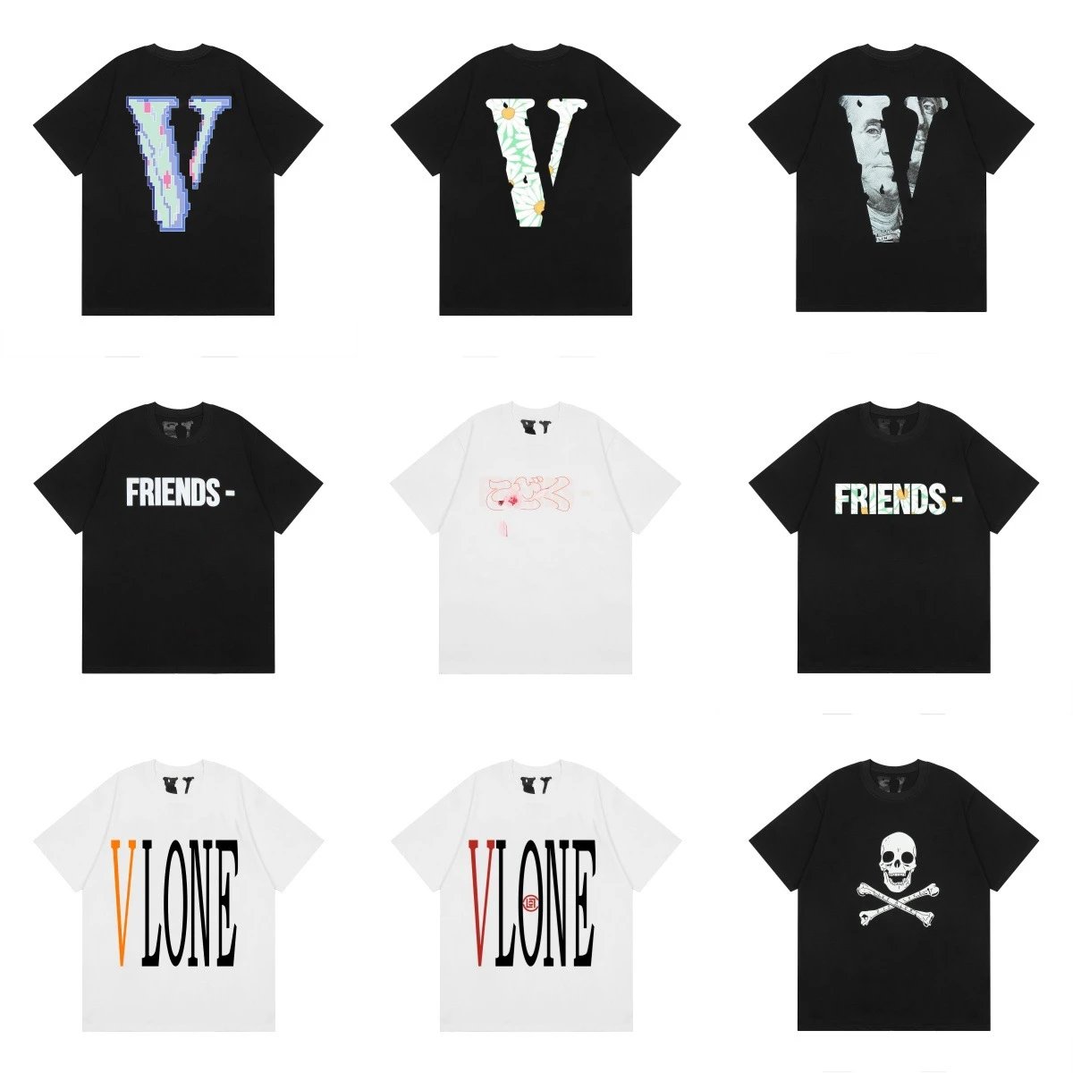 Vlone Black and White Graphic T-Shirt Collection