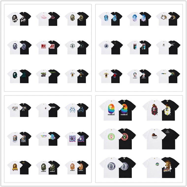 A Bathing Ape Black and White Graphic T-Shirt Collection