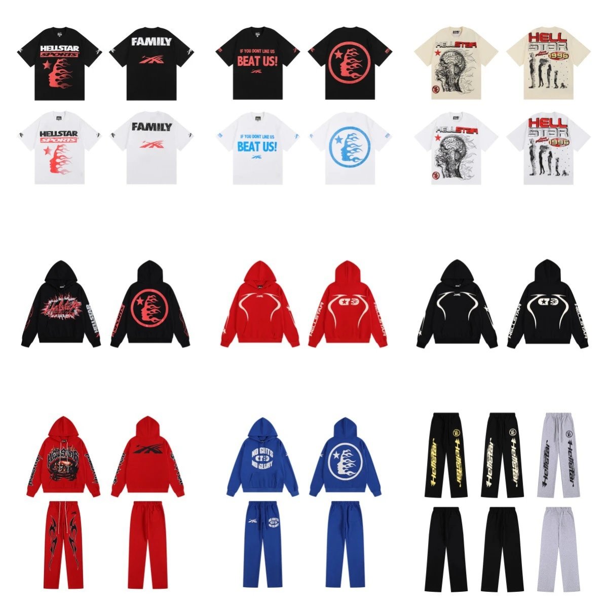 Hellstar Sports Black Hoodie and Red Sweatpants Set