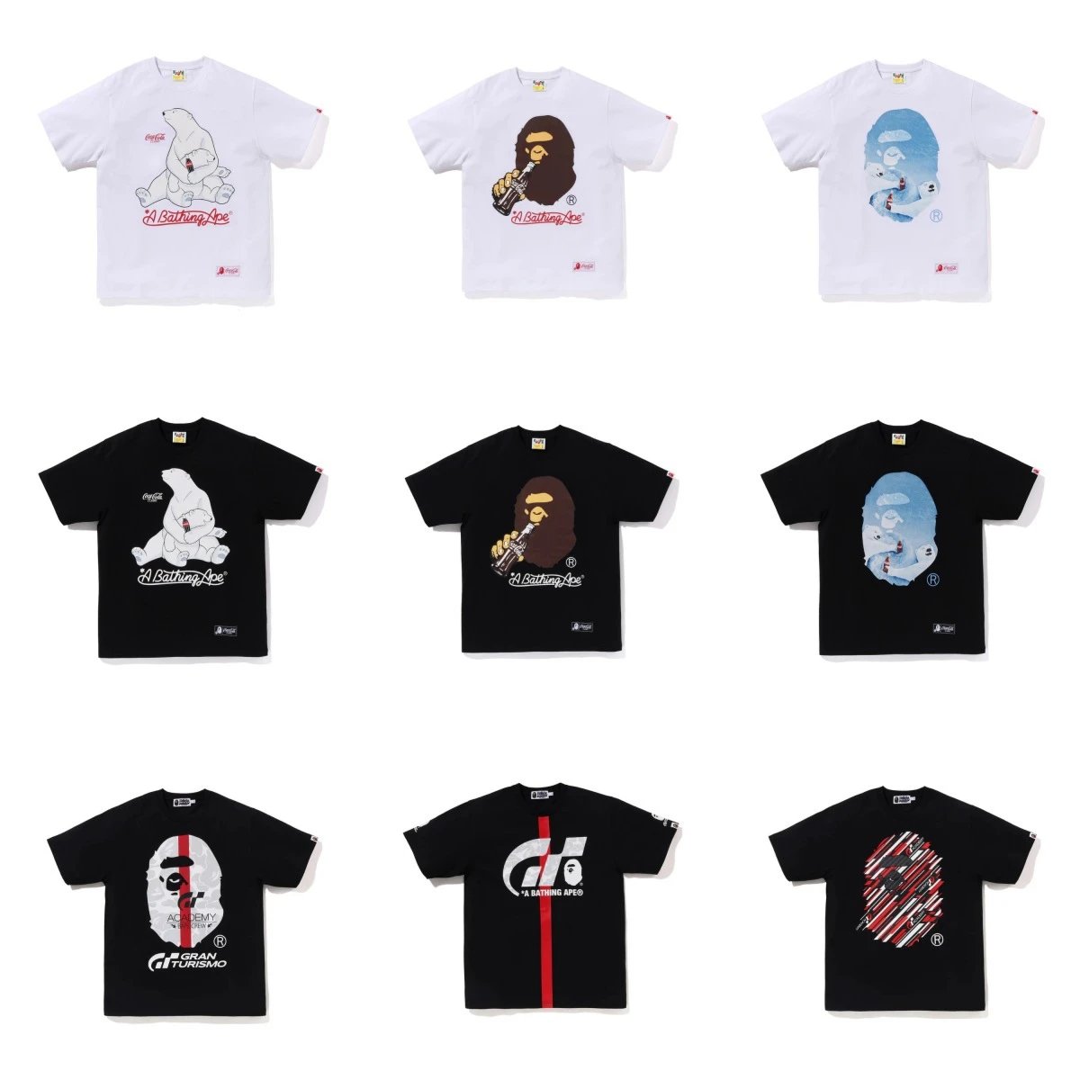 A Bathing Ape White and Black Graphic T-Shirts