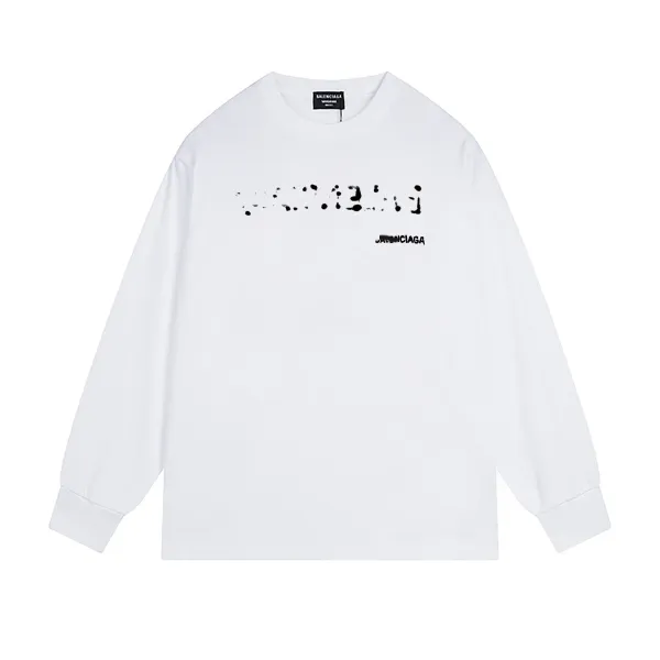 Balenciaga Distorted Logo Long-Sleeve T-Shirt White - 1