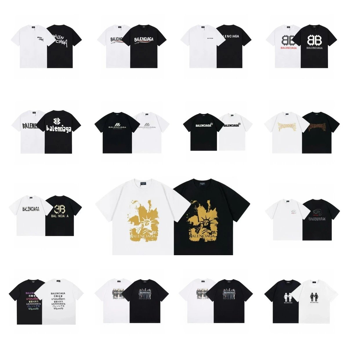 Balenciaga Black and White Short Sleeve T-Shirts Combo Pack