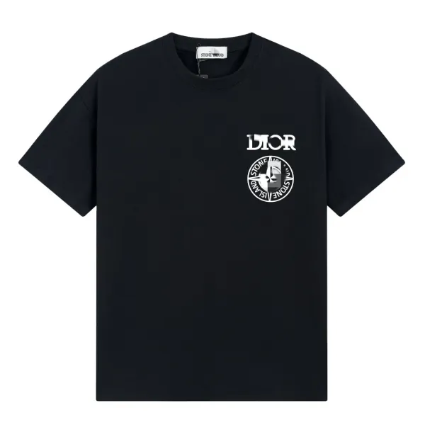 Dior x Stone Island Logo Print Black T-Shirt - 1