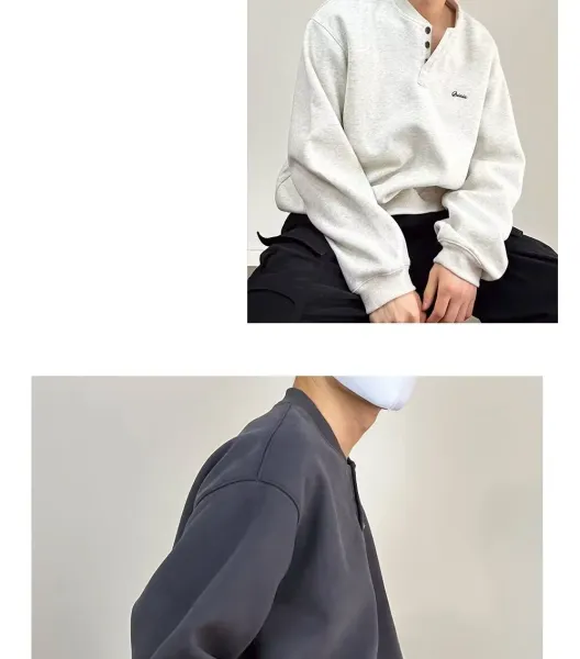 Design Quicis Henley Sweatshirt Light Gray Sweater - 9