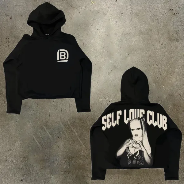 Design Self Love Club Cropped Hoodie Black Hoodie - 1