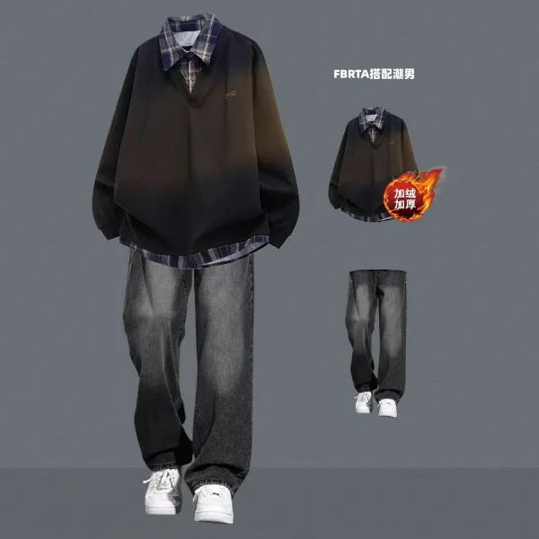 Design FBRTA Gradient Layered Polo Shirt Black Multicolor Jeans Set Tops.polo - 7