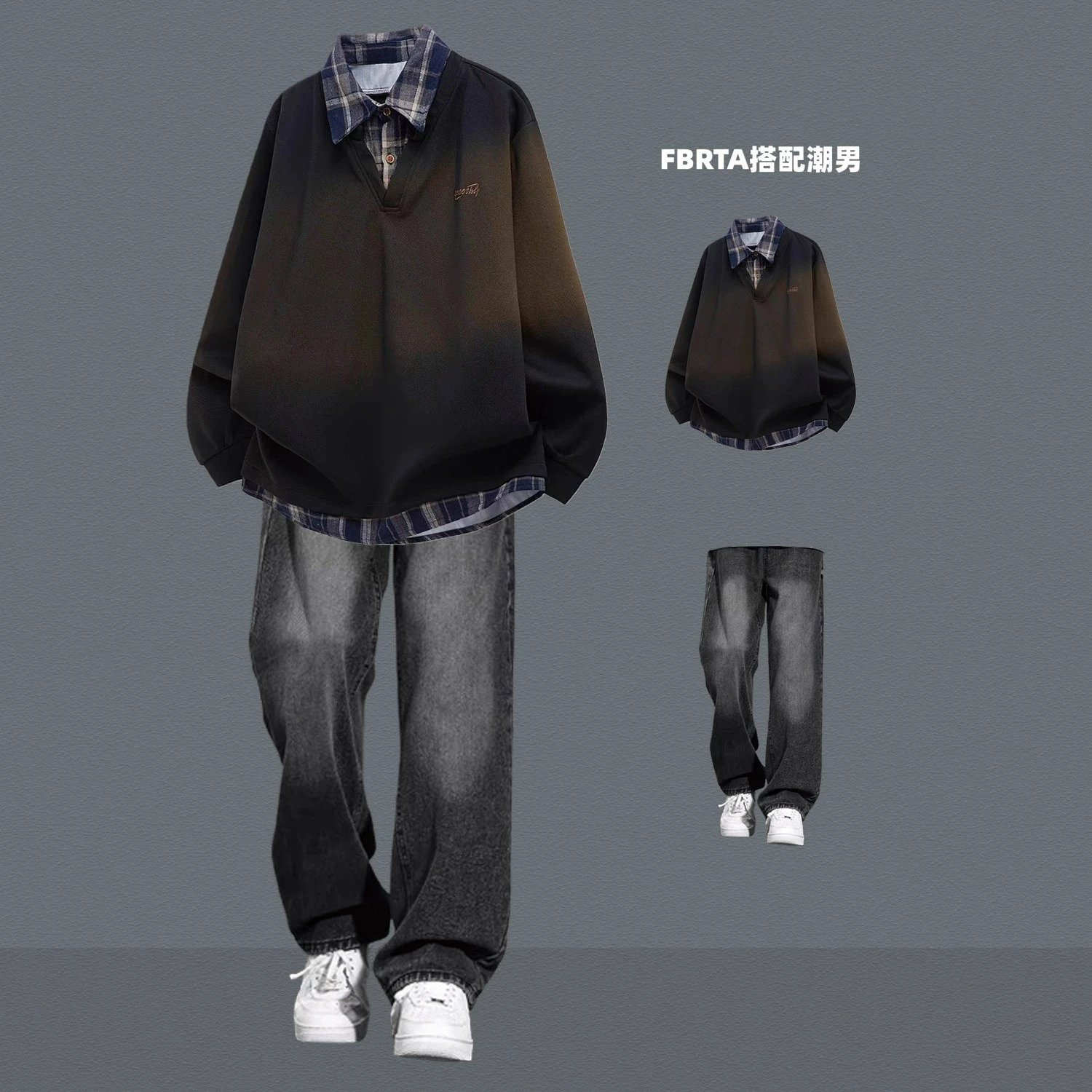 Design FBRTA Gradient Layered Polo Shirt Black Multicolor Jeans Set Tops.polo - 15