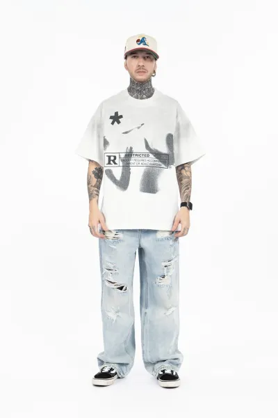 Design Restricted Graphic Print White T-Shirt - 8