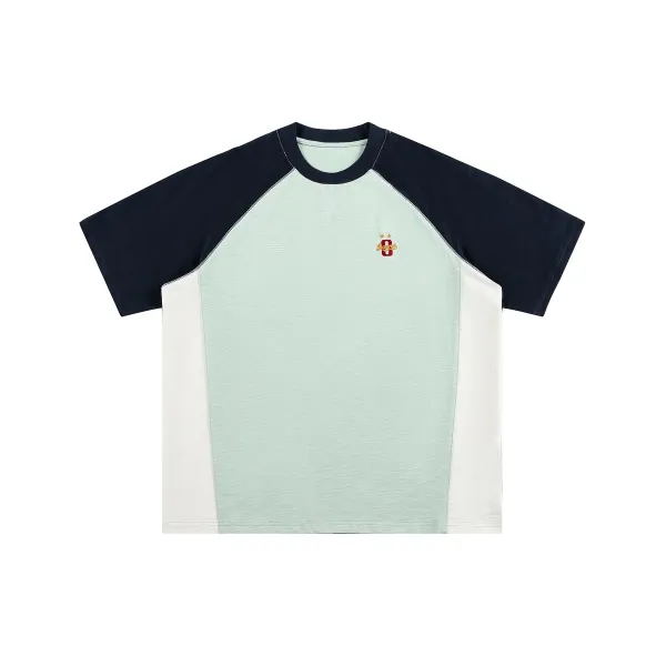 Design Raglan Sleeve Color-Block T-Shirt White Burgundy Brown - 8