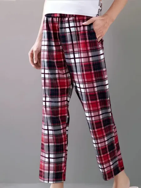 Design Plaid Flannel Pajama Pants in Charcoal, Gray-White, and Red-Black Sleepwear - 4