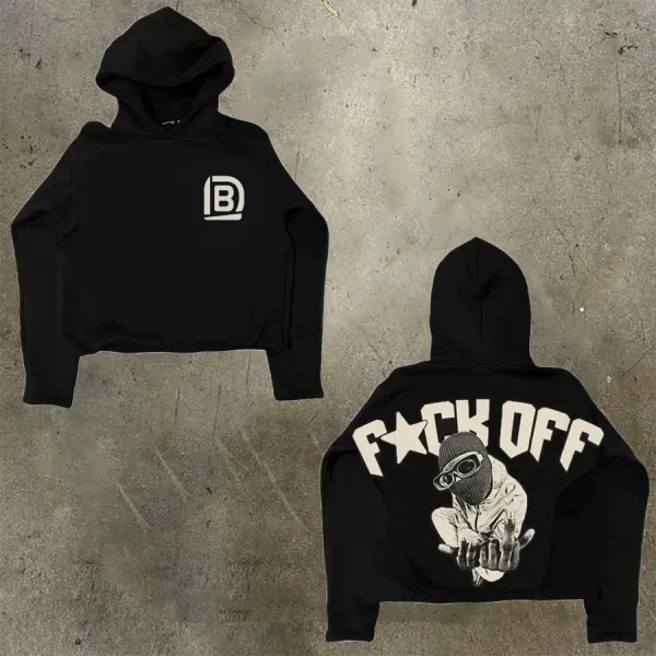Design Cropped Hoodie Black with 'F*CK OFF' Graphic and Logo - 1