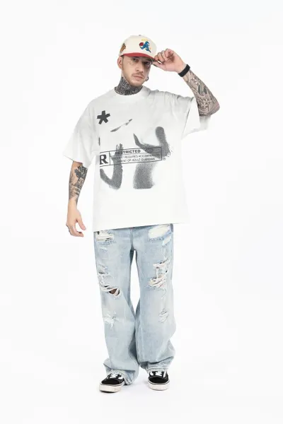 Design Restricted Graphic Print White T-Shirt - 12