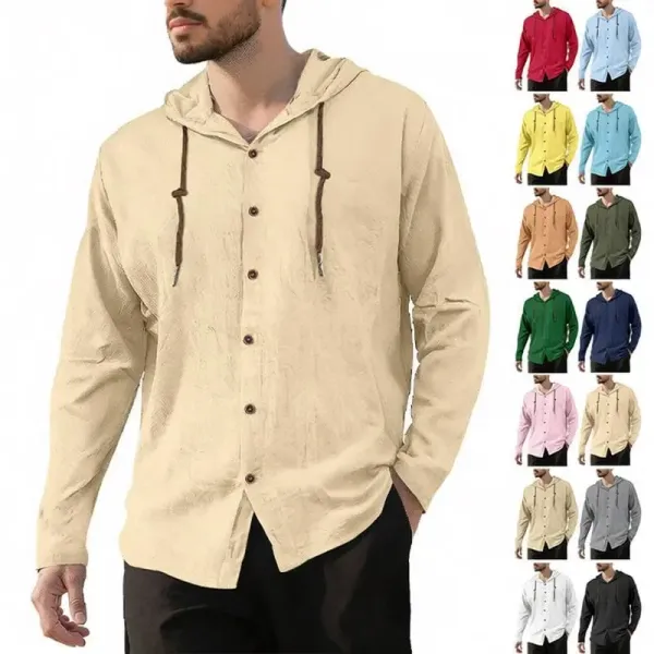 Design Hooded Button-Up Shirt Red - 2