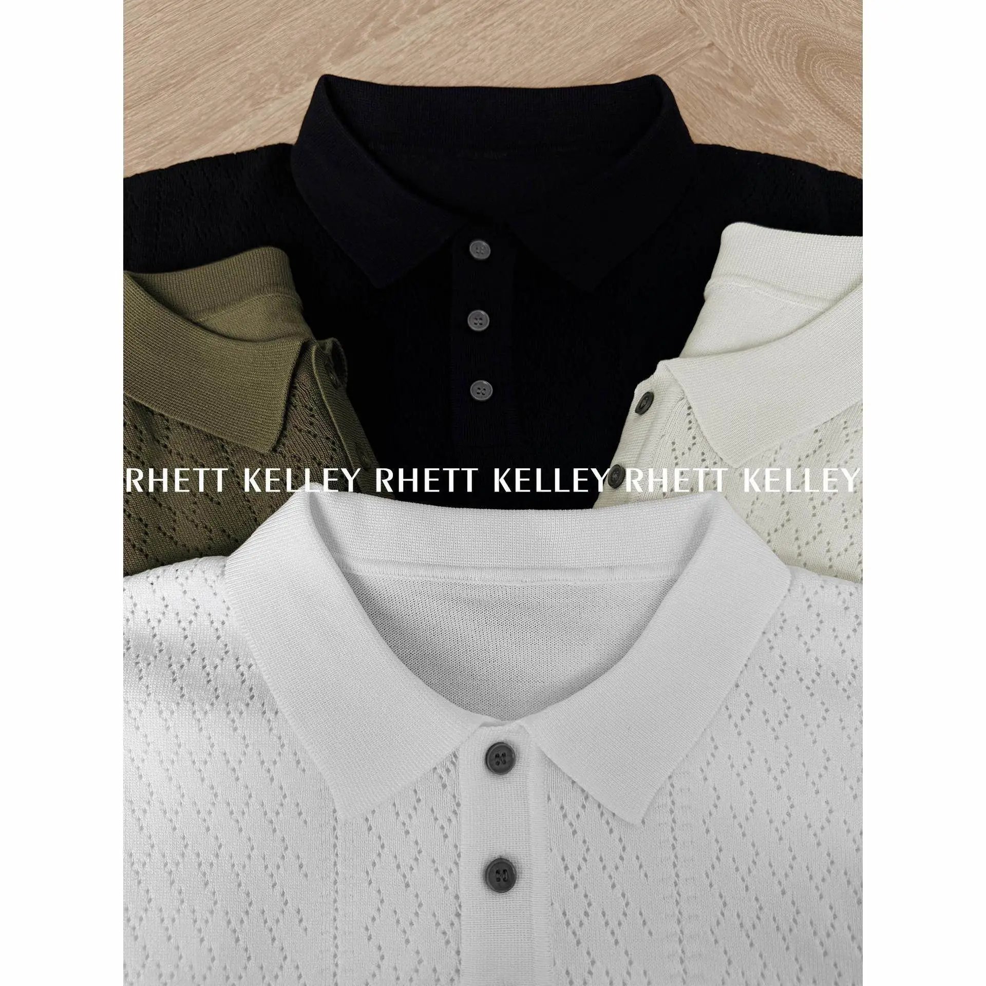 Design Rhett Kelley Knit Polo Shirt Army Green Tops Polo - 13