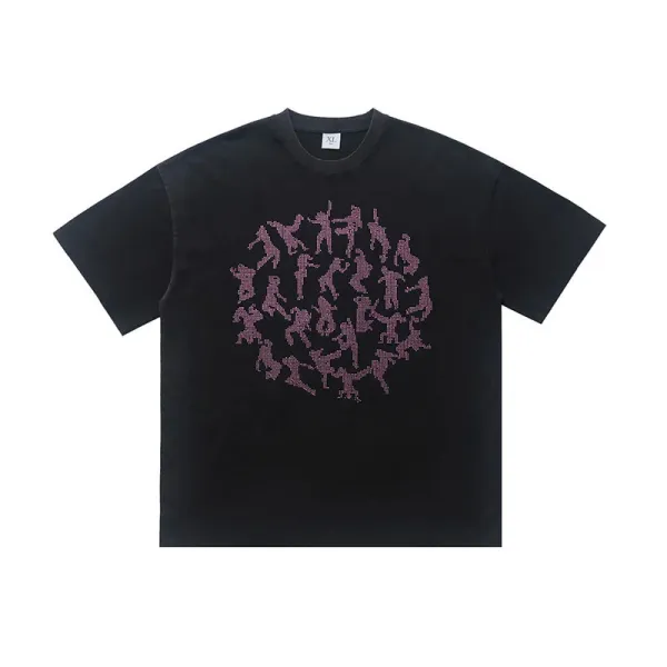 Design Graphic Print Circle Silhouette T-Shirt Black - 1