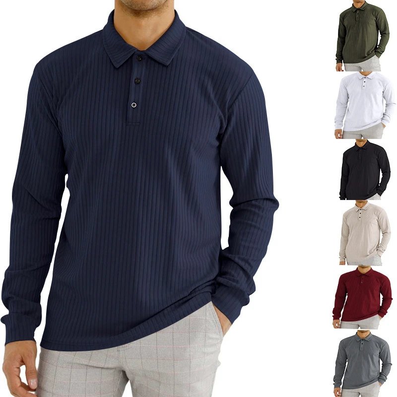 Design Long Sleeve Ribbed Polo Shirt White Tops Polo - 5
