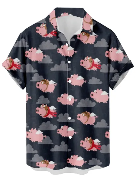 Design Cat Face Print Black Hawaiian Shirt - 22