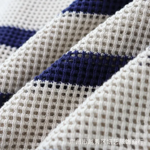 Design Striped Mesh Knit Cardigan Navy and Beige - 15