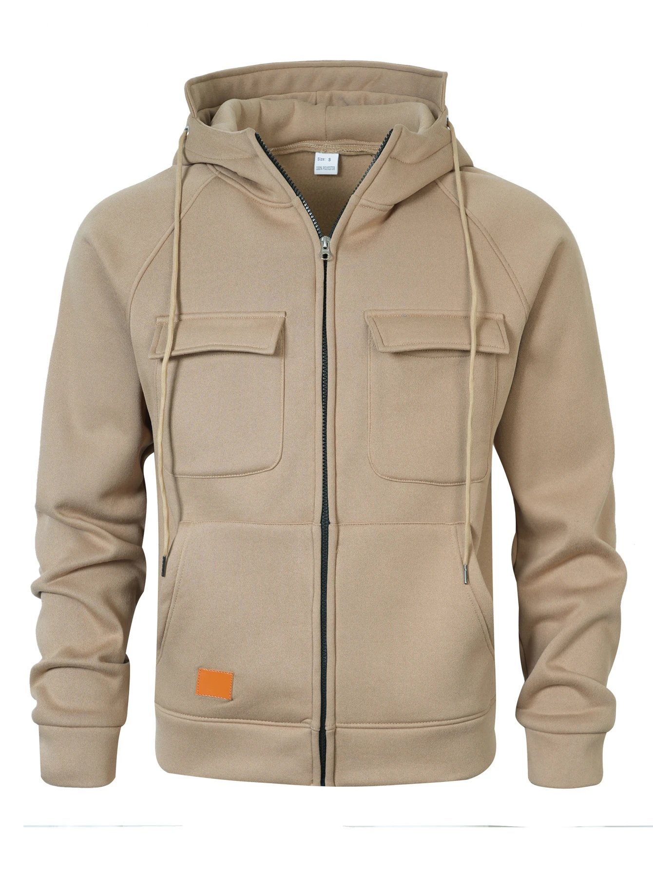 Design Zip-Up Hoodie with Utility Pockets Charcoal Gray Hoodie - 2
