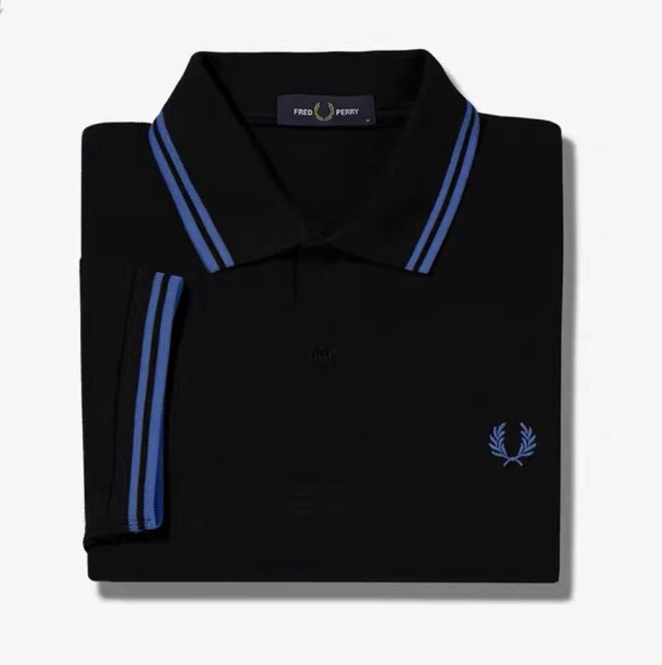 Fred Perry Twin Tipped Polo Black with Blue Trim Polo Tops Polo - 1