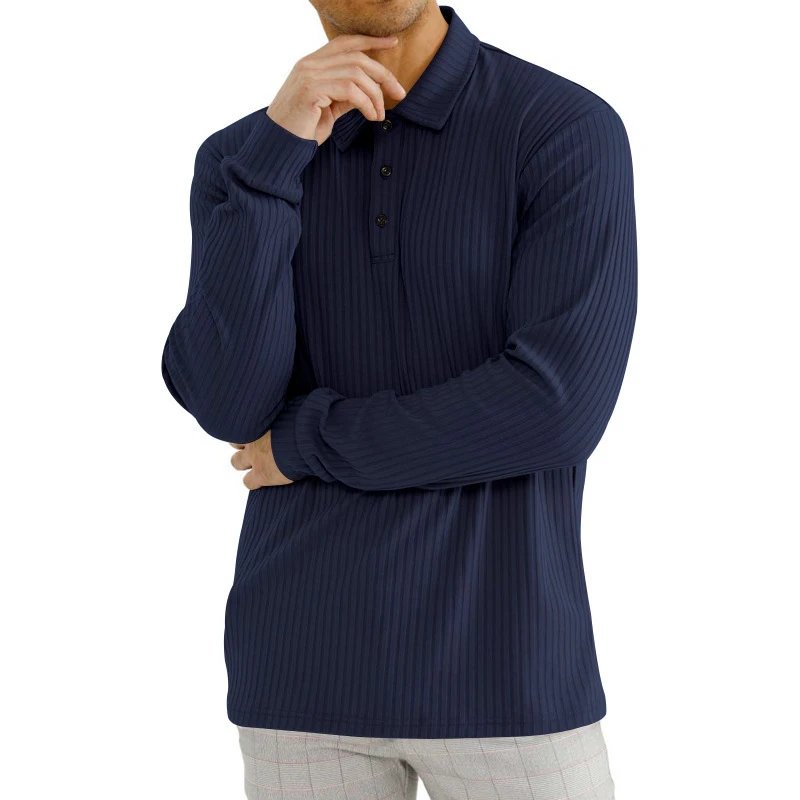 Design Long Sleeve Ribbed Polo Shirt White Tops Polo - 15