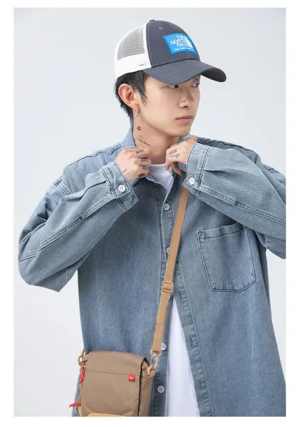 Design Oversized Washed Black Denim Shirt Tops Shirt - 12