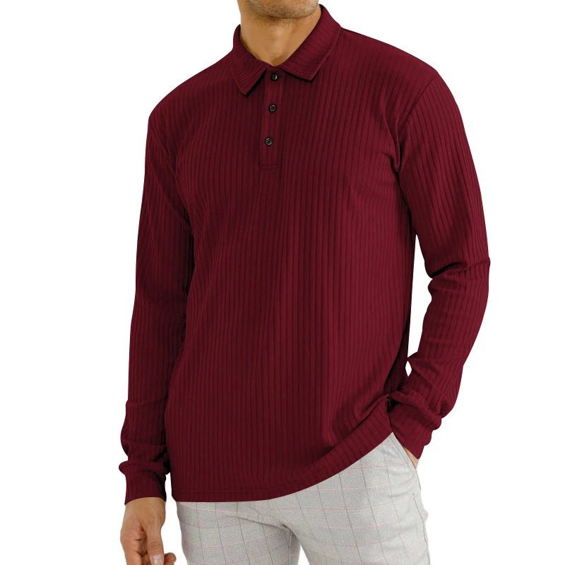 Design Ribbed Long Sleeve Polo Burgundy Tops Polo - 1