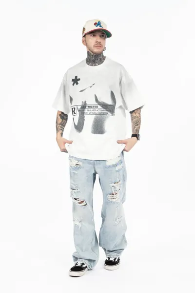Design Restricted Graphic Print White T-Shirt - 16