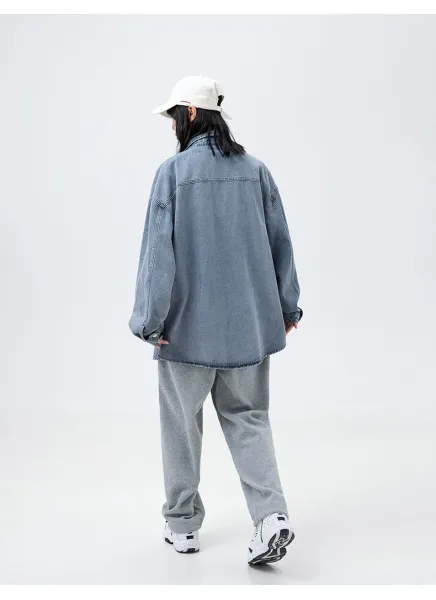 Design Oversized Washed Black Denim Shirt Tops Shirt - 16