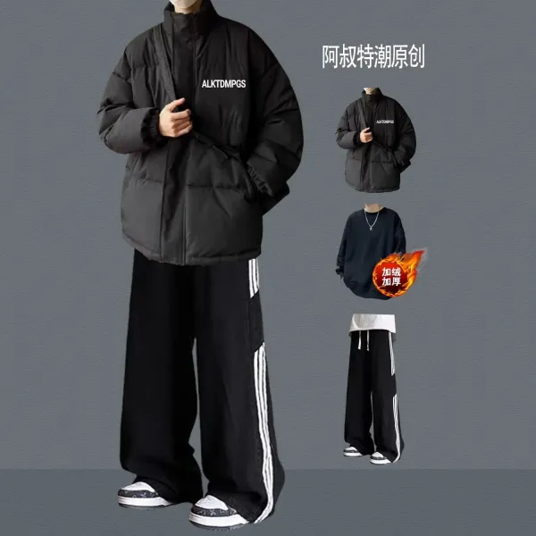 Design ALKTDMPGS Puffer Jacket Black + Gradient Wide-Leg Jeans Gray Outerwear - 6