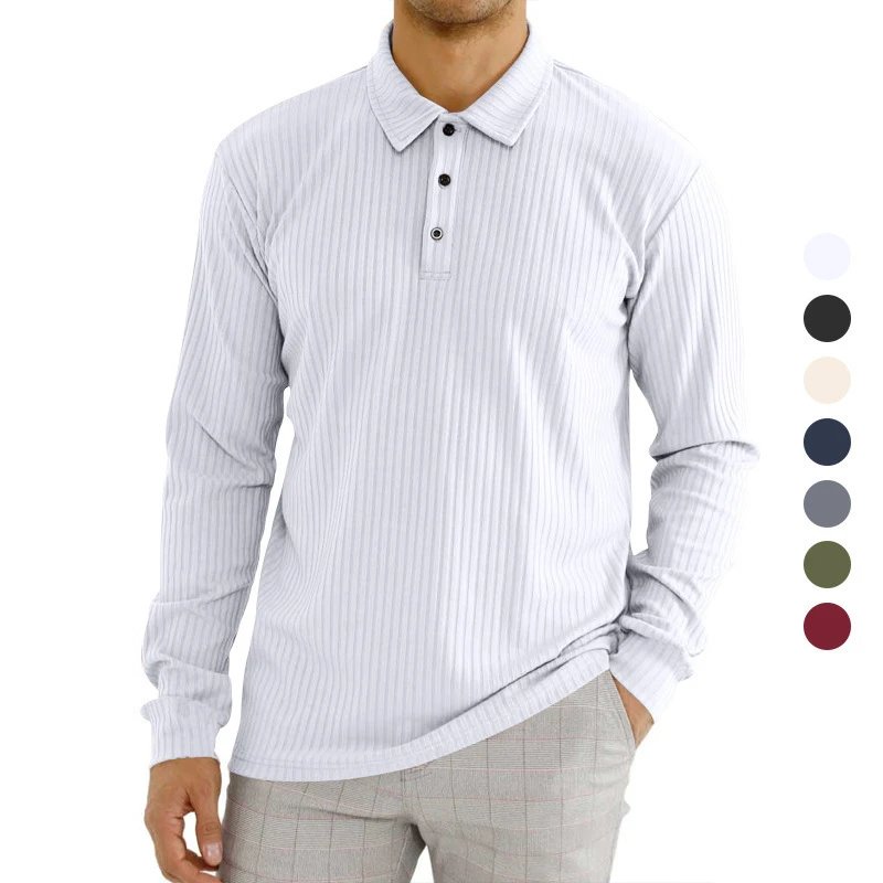 Design Long Sleeve Ribbed Polo Shirt White Tops Polo - 6
