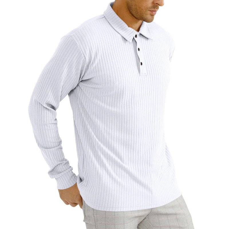 Design Long Sleeve Ribbed Polo Shirt White Tops Polo - 29