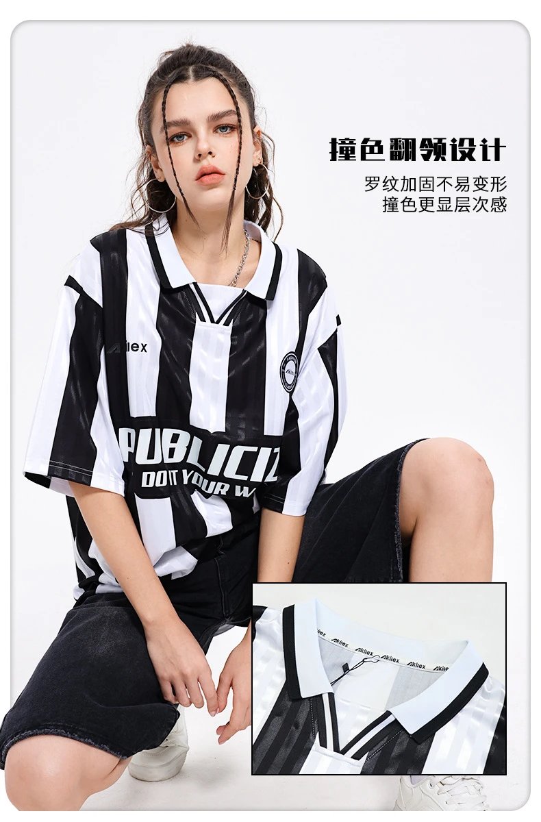 Design Publicize Do It Your Way Oversized Striped Polo Shirt Black and White Tops Polo - 6