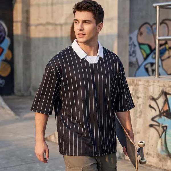 Design Pinstripe Polo Shirt Navy White Tops.polo - 8