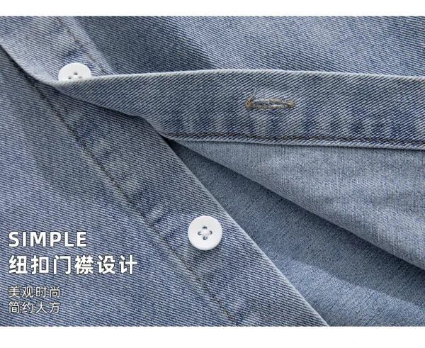 Design Oversized Washed Black Denim Shirt Tops Shirt - 7