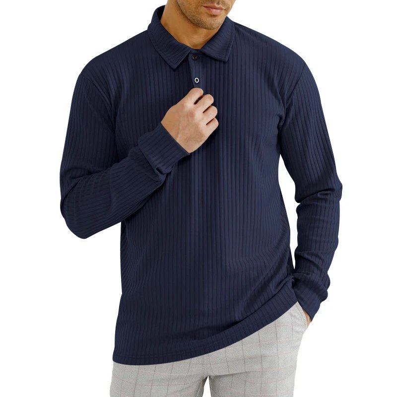 Design Long Sleeve Ribbed Polo Shirt White Tops Polo - 13
