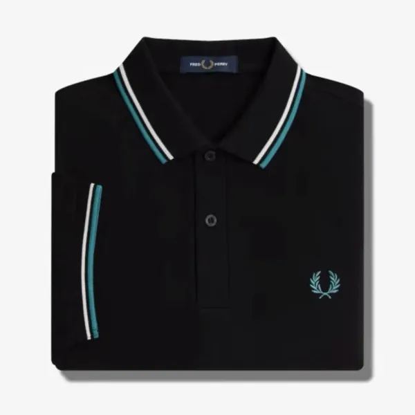 Fred Perry Twin Tipped Polo Black with Teal and White Trim Polo Shirt - 1