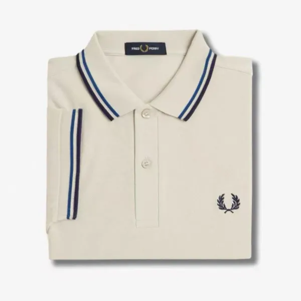 Fred Perry Twin Tipped Polo Beige with Navy and Blue Stripes Polo Polo Shirt - 1